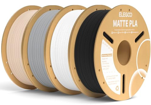 ELEGOO Matte PLA Filament Matte Schwarz Weiß Schiefergrau Beige 4KG, 1.75mm 3D Drucker Filament Maßgenauigkeit +/- 0.02mm, 4 Stück 1kg Kartonspule für die meisten FDM 3D Drucker