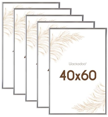 Wackadoo Bilderrahmen 40x60 Silber 5er Bilderrahmen Set Fotowand Fotorahmen mit Glasscheibe Kunststoff Picture frame