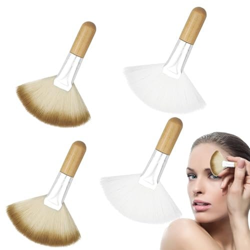 4 Pack Fan Brushes for Women Face Soft Bristle Highlighting Brush Facial Applicator Brushes with Handle Face Makeup Tools (Style 3)