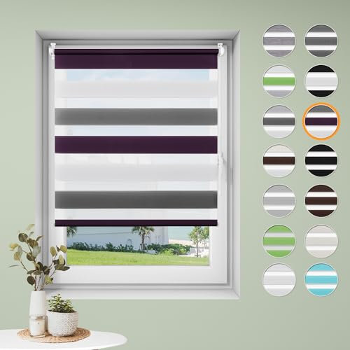 Sanfree Doppelrollo klemmfix ohne Bohren Duo Rollos für Fenster ohne Bohren Weiß-Lila-Anthrazit B80 x H150cm-Stoffbreite 76cm Fensterrollo Klemmrollos für Fenster und Tür Sonnenschutz & Sichtschutz