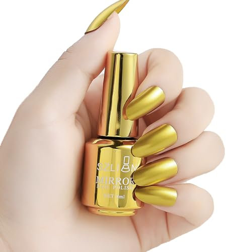 Gold Nail Polish - Chrome Nail Polish - Metallic Quick Dry Mirror Nail Varnish, Metal Effect Breathable Long Lasting No UV Needed Glitter Nail Art Polish Manicure for Women (8ml)