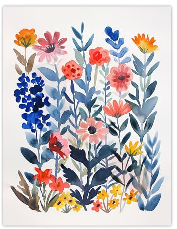 Artery8 Garden Flowers in Spring Scandi Folk Watercolour Living Room Unframed Wall Art Print Poster Home Decor Premium