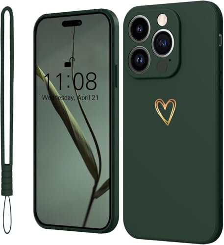 Mitetabo Hülle für iPhone 13 Pro Handyhülle Gold Liebesher Silikon, iPhone 13 Pro Case Mädchen Weich Slim Stoßfest Kratzfeste Süßes Gold Love Schutzhülle für iPhone 13 Pro 6.1 Grün