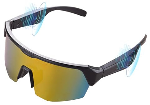 OBEST Smart Bluetooth Sunglasses, Sports Cycling Bluetooth Headphones, One Click Answer, UV Protection, Voice Navigation, Suitable for Outdoor Mountaineering, Cycling and Running, Gold Colour, gold