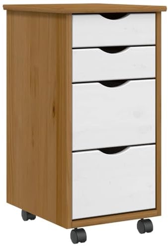 vidaXL Rollschrank mit Schubladen Moss Honigbraun Massivholz Kiefer, Kommode, Schubladenschrank, Schreibtischschrank, Aktenschrank, Büroschrank