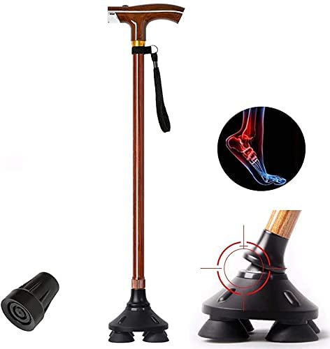 KGGKEUH Canes Old Man Stock mit Lampe, intelligente Holzfarbe, multifunktionale Krücke, skalierbare Beleuchtungsstange, Alter Outdoor-Gehstock, handgefertigt Thoughtful