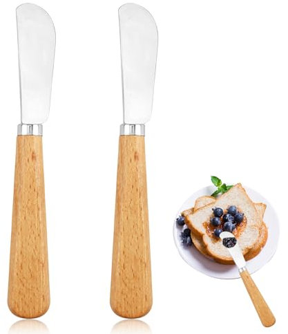 2pcs Butter Knives with Wooden Handles Durable Stainless Steel Butter Knife Spreader Old Fashioned Pastry Knife for Smooth Spreading of Butter Cream Cheese Jam Wooden Butter Knife Spreader 7 Inches
