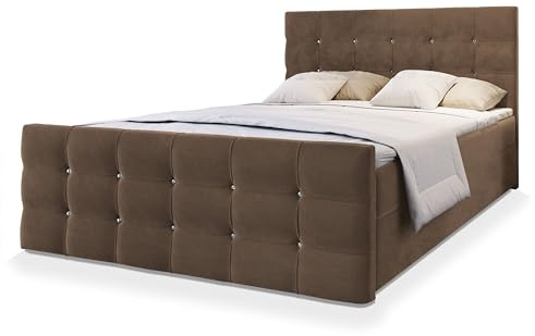 Masseno Boxspringbett Slat 180x200 cm Komplett-Set mit Matratze und Topper, Polsterbett mit Zwei Bettkästen -Braun, Cosmic 800