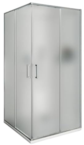 IMPALLI Eck-Duschkabine Höhe 200 cm ausziehbar 77,5-79 cm 97,5-99 cm Duschkabine Schiebetüren gehärtetes Glas 6 mm Profile Chrom glänzend Modell Island (satiniert 80 x 100)