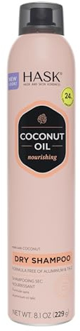 HASK Coconut Oil Nourishing Dry Shampoo – Absorbs Oil, Adds Volume & Light Texture, Nourishes Hair, No Sulfates or Parabens, Cruelty-Free – 8.1oz
