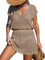 CUPSHE Women's Crochet Cover Up Swim Beach Button Short Sleeve Mini Dress Beachwear B-Sand L