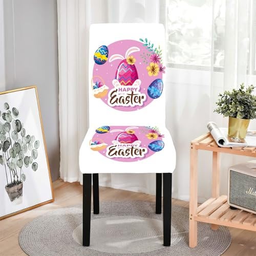 Hiseng Oster-Style Stuhlhussen, Elastisch Abnehmbare Stuhlbezug, Weich Waschbar Hussen für Stühle, Stuhlbezüge für Hotel, Restaurant, Küche, Partys Deko (Ostern,1 Stücke)