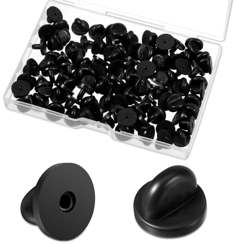 100 Stück Gummi Pin Rückseite Schmetterling Verschluss Stifte aus Gummi Ersatznadel mit Kunststoffbox für Anstecknadeln Schmuckherstellung Hüte Schwarz