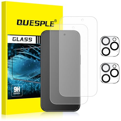 QUESPLE [2+2 Pack] Matte Screen Protector for iPhone 16 Pro with Camera Lens Protector, Anti-Fingerprint, Anti-Glare Matte Tempered Glass Film, Anti-Reflection/Bubble Free
