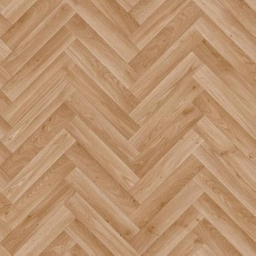 Brown Wood Herringbone Effect Vinyl Flooring For Kitchen, Bathroom, LivingRoom, 4.20mm Thick Vinyl Sheet, 7 Year Warranty, Suitable for underfloor heating-5 X 4 mt