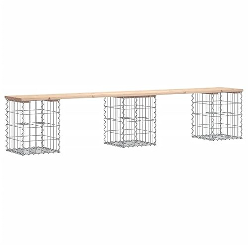 Homvdxl Gartenbank Gabione, Gartenbank mit 3 Gabionenkörben, rostbeständig, 203 x 31 x 42 cm, verzinkter Stahl, für Innen, Außen, Terrasse, Park, Braun