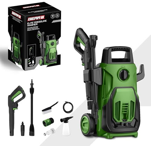 1600W Pressure Washer, Portable Jet Washer High Pressure Washers 120 Bar Electric Power Washers with Hose Reel, Snow Foam Bottle, Adjustable Nozzle, Brush for Patio, Car, Fences, Vehicles