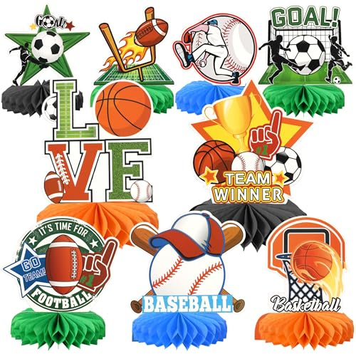 Xsstarmi Ball Sports Honeycomb Centerpieces Decor Soccer Basketball Baseball Table Toppers Decoration for Sports Theme Baby Shower Birthday Party DIY Decorations Supplies
