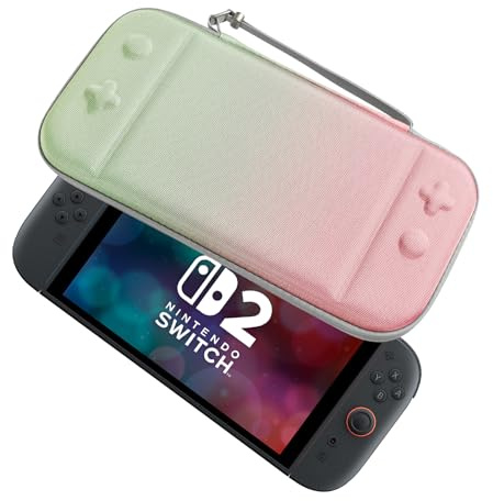 Fycyko Tasche für Switch 2(2025), Nintendo Switch 2 Leicht Tasche,Hartschalenkoffer für 12 Spielkassetten zum Schutz und für Unterwegs-Farbverlauf Rosa