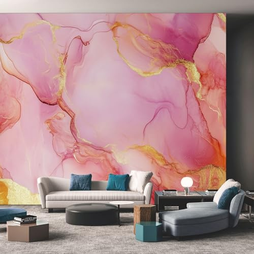 Générique Papier Peint Panoramique Marbre - Papier Peint Or Rose - Deco Chambre Salon - Fresque Murale - Wallpaper - 350x256 cm A-2004