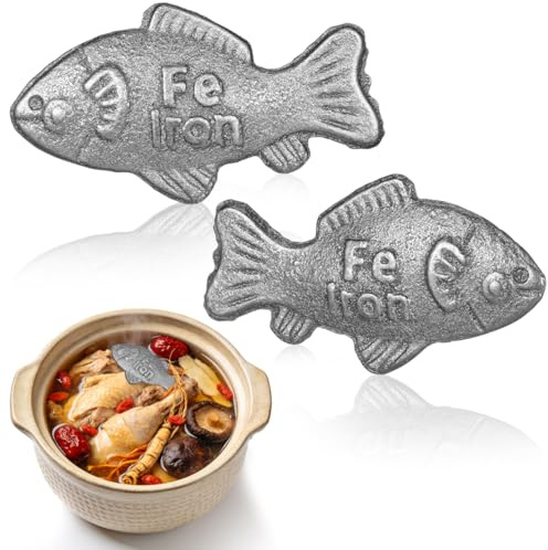 VICASKY Cast Iron Fish Cooking Tool 2 pieces Natural Iron Source for Soup Drinks and Water-Based Recipes Vegan Nutrition Support for Athletes Pregnant Women and Kids