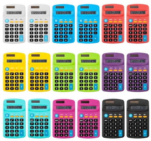 18 Stück Taschenrechner, kleiner Basisrechner mit 4 Funktionen, tragbarer Mini-Taschenrechner mit 8 Ziffern, wissenschaftliche Modelle für Zuhause, Büro und Schule (9 Farben)