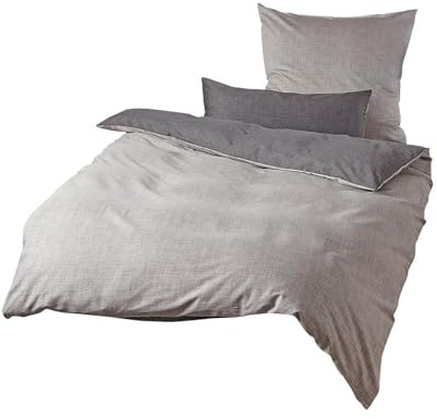 Traumschlaf Mako Satin Wendebettwäsche Texture aus Reiner Baumwolle - seidig Glatte Ganzjahresbettwäsche - 135x200 cm + 40x80 cm, dunkelgrau