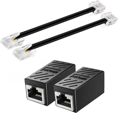 2 Pack RJ11 to RJ45 Adapter – 6P4C to 8P8C Telephone Cable Splitter Converter for ADSL Modem, Phone Line & Ethernet Patch Cord, 0.15m, Black