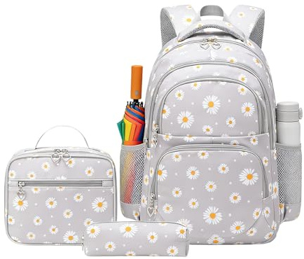 Set di zaini scolastici floreali, simpatico zaino per adolescenti, design leggero, multitasche, cinghie confortevoli regolabili, per le vacanze scolastiche quotidiane degli studenti 16,9 pollici
