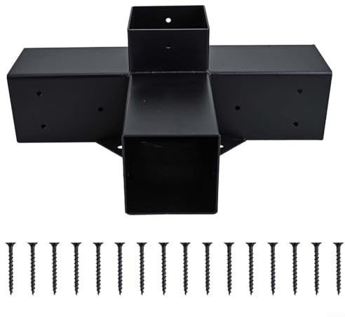 Solaughguy Heavy Alloy Steel Pergola Brackets Kit for 4x4 Inch Lumber, 3-Way and 4-Way Corner Connectors with Screws for Garden Gazebo DIY Construction, Black(A)
