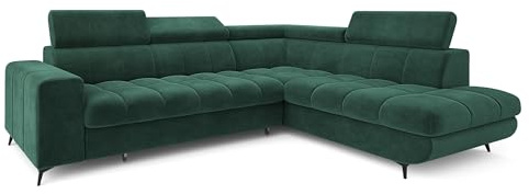 Masseno Ecksofa MORIVA R-S mit Schlaffunktion L-Form, Klassisch Sofa mit Bettkasten, Wohnzimmersofa, Couch, Soffa, Bettsofa, Couchgarnitur - Grün, Monolith 37