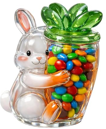 Mingchengheng Osterhasen Süßigkeiten Gläser, Süßigkeiten-Aufbewahrung, Süßigkeitenglas mit Deckel,Ostern Klare Bonbongläser, Tragbares Snackglas Für,Schokolade