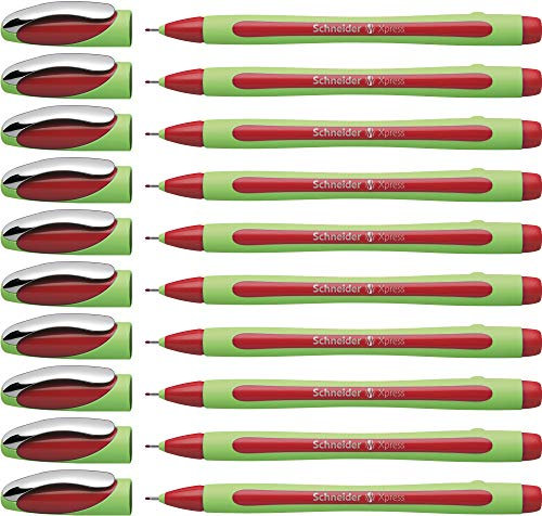Schneider 190002 Xpress Fineliner (Strichstärke 0,8 mm, dokumentenecht) 10er Packung rot