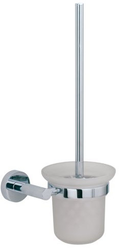 Nie Wieder Bohren hoom WC-Bürstenhalter, Messing, verchromt, garantiert rostfrei, satiniertes Glas, 390mm x 160mm x 135mm