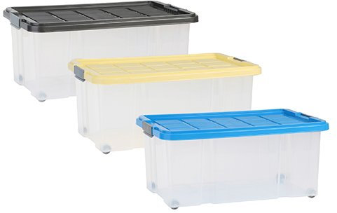 axentia Aufbewahrungsbox mit Rollen & Deckel, Stapelbox aus Kunststoff 45 Liter, Eurobox transparent, Maße: ca. 60 x 40 x 26 cm, Anthrazit, blau oder gelb - Farbe nicht wählbar
