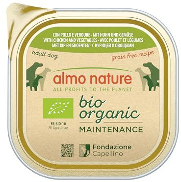 Almo Nature - Bio Organic - Nourriture Humide pour Chiens avec Poulet et Legumes -Pâté Biologique pour Chiens Adultes: 9 barquettes de 300g