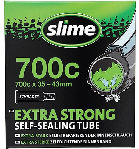 Slime 30057 Rad Reifenschlauch mit Slime Dichtmittel für Einstiche, Selbstdichtend, Verhindern und Reparieren, Schrader Ventil, 35/43–622 mm (700 x 35/43c), Schwarz