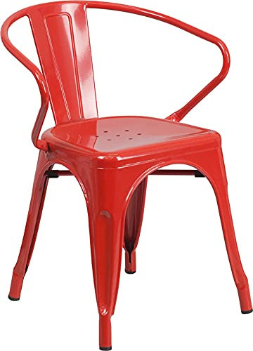 Flash Furniture Roy Commercial Grade 4 Stück roter Metallstuhl für drinnen und draußen mit Armlehnen