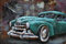 Vintage Line Handgefertigtes Metallbild 3D-Optik Verschiedene Größen Kunst Bild Wandbild (Metallbild Oldtimer Cyan (ca. 60x40 cm))