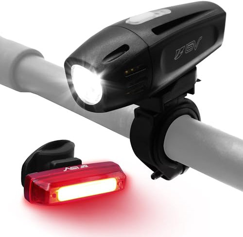 Set de luces recargables para bicicleta BV USB, faro delantero superbrillante y luz trasera para bicicletas, 1300 mah batería de litio, resistente al agua IP44, (cable USB incluido)