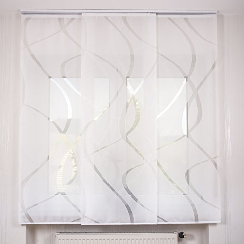 3er Set Schiebegardine Flächenvorhang inkl. Zubehör (in versch. Längen) Teresa III, Farbe:weiß, Vorhanglänge:150 cm, Farbe Paneelwagen:Weiß