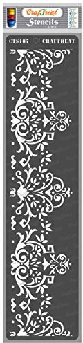 Wiederverwendbare Bordüren-Schablonen von CrafTreat zum Malen auf Holz, Wänden und Fliesen – Bordüre 1 – 7,6 x 30,5 cm – DIY-Kunst- und Bastelschablonen für Bordüren – Damast-Bordüren-Schablonen