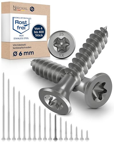 25x Vis à bois tête fraisée en Acier inoxydable Torx V2A vis inox 6x50 pour panneaux d'aggloméré Bois Filetage partiel 6mm fort 50mm long 25 pièce en acier A2