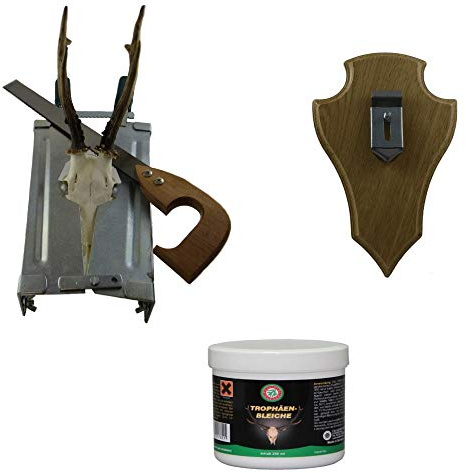 Jagdaktiv Trophäen- Set für Rehwild - Gehörnsäge, 5X Gehörnbrett inkl. Gehörnklammer und Trophäenbleiche