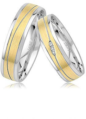 GIORO Bosa Eheringe Trauringe Hochzeitsringe massiv Bicolor Gelb -/ Weißgold *handgefasste Brillanten* Paarpreis Echtes Gold (14 Karat (585) Bicolor)