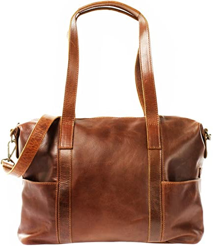 LECONI Shopper Vintage-Look Damen Henkeltasche Schultertasche Echt-Leder Natur Damentasche Ledertasche Umhängetasche Handtasche Leder 37x28x15cm braun LE0061-buf