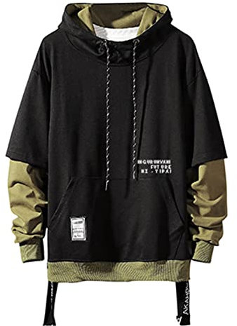 GURUNVANI Kontrastfarbe Pullover Hoodie Herren Patchwork Hoodies Männer, Schwarz, L