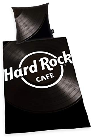 Herding HARD ROCK Bettwäsche-Set, Wendemotiv, Original Hard Rock Café Lizenz, Bettbezug 135 X 200 cm, Kopfkissenbezug 80 x 80 cm, Baumwolle/Renforcé, Schwarz