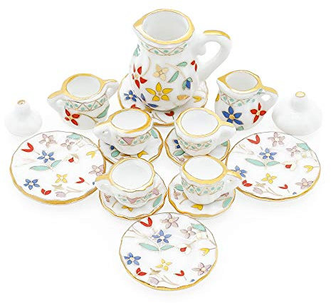 Odoria 1/12 Miniatura 15Pz Servicio de té de Porcelana Cocina Accesorio para Casa de Muñecas