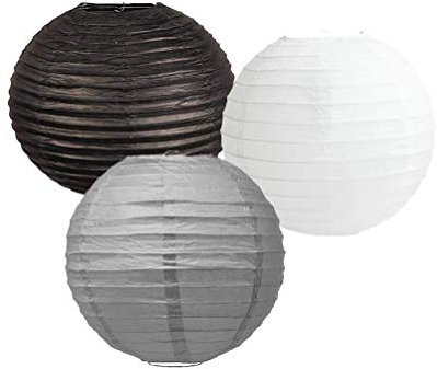 Papierlaternen, gemischte Farben, 3er-Pack runde Papierlaternen, Lampenschirm, Party-Dekoration (grau-schwarzer Schirm, 30 cm)